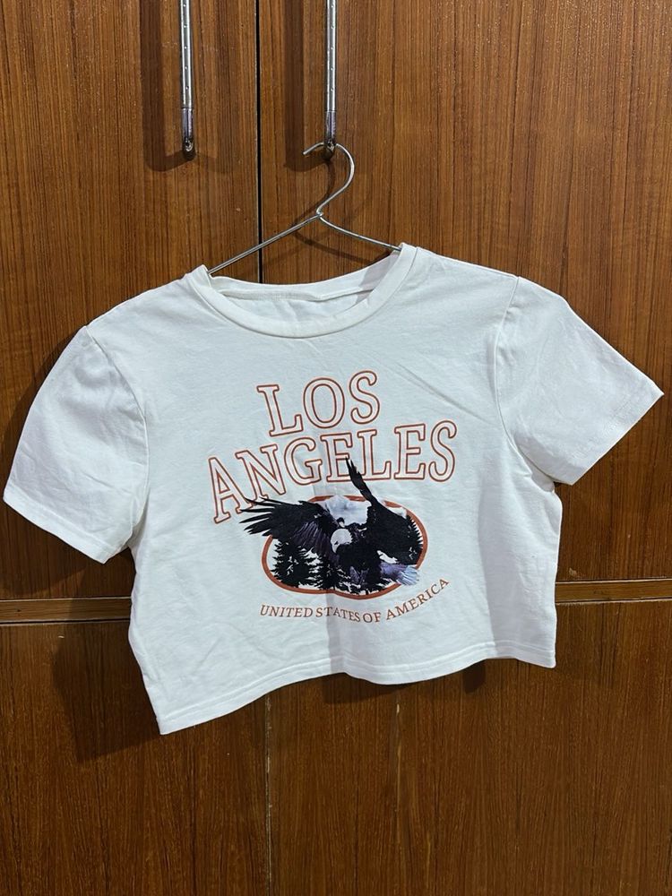White Cropped Los Angeles Graphic Tee