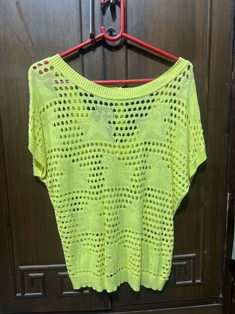 Lime Green Cropped Knit Top