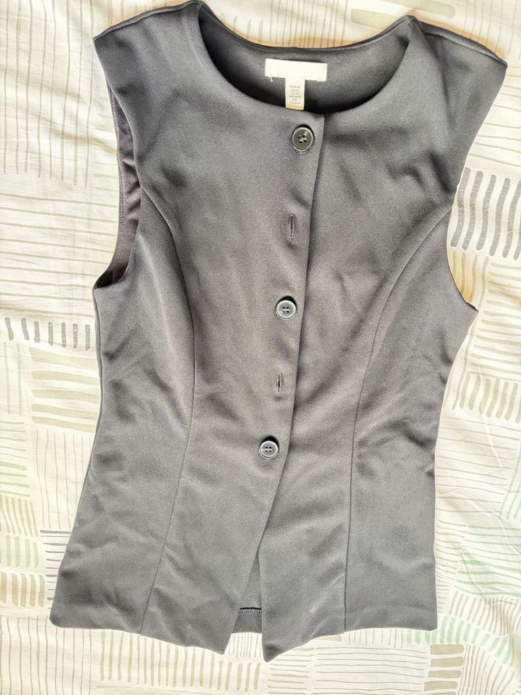Elegant Black Button-Down Blazer Vest