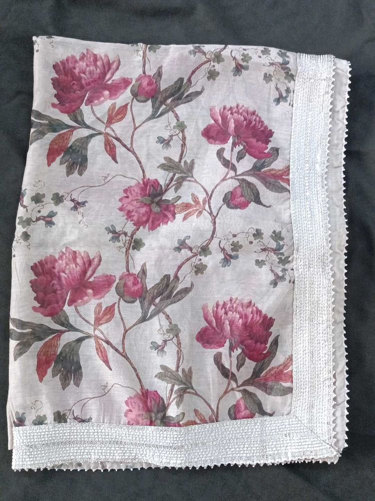 Floral Print Dupatta with Lace Border