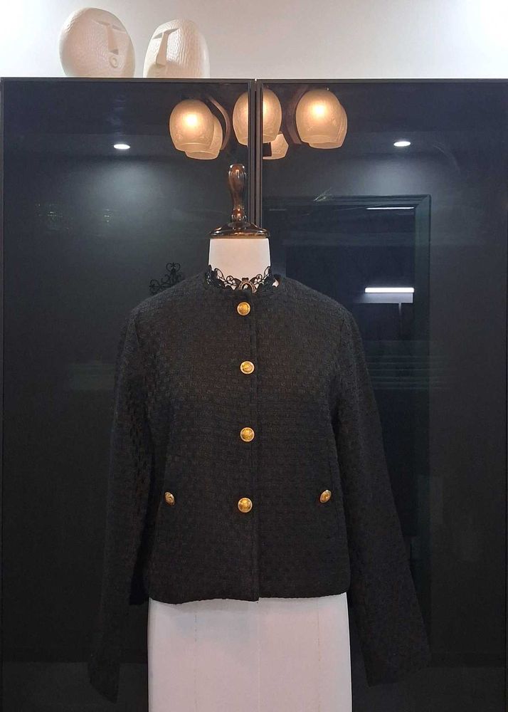 Black Textured Gold-Button Jacket