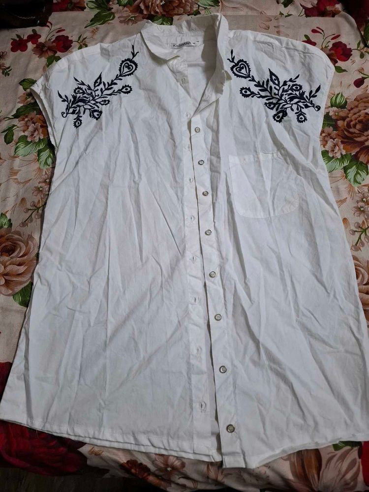 White Embroidered Tunic Top