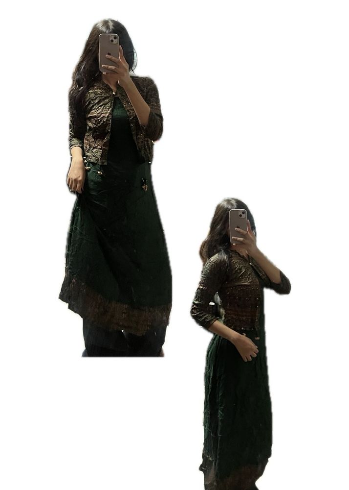 2 Piece Green Kurta/Gown Set