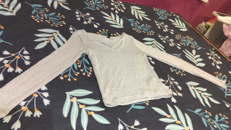 Sparkly V-Neck Long Sleeve Top