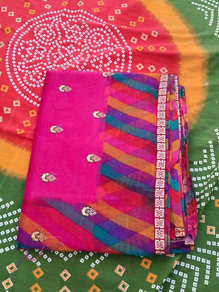 Gorgeous Pink &amp; Multicolor Embellished Saree