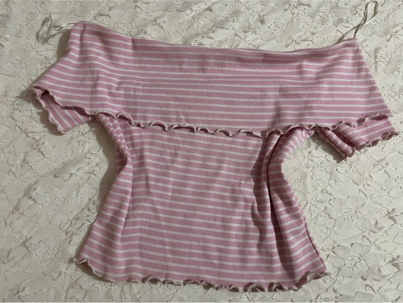 cute off shoulder baby pink top