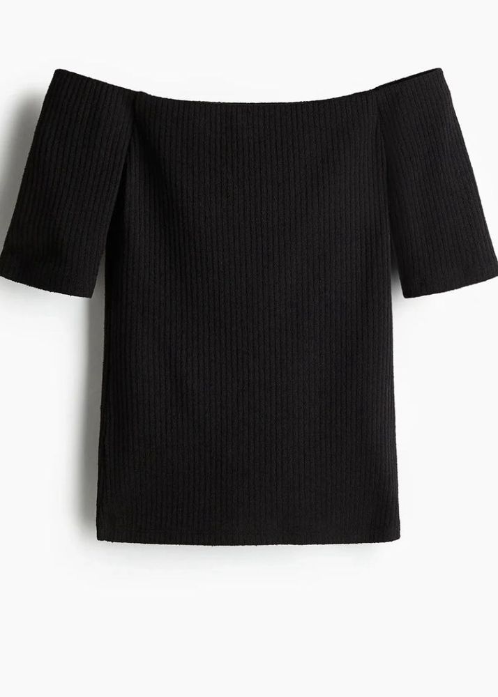 Black Off-Shoulder Ribbed Top