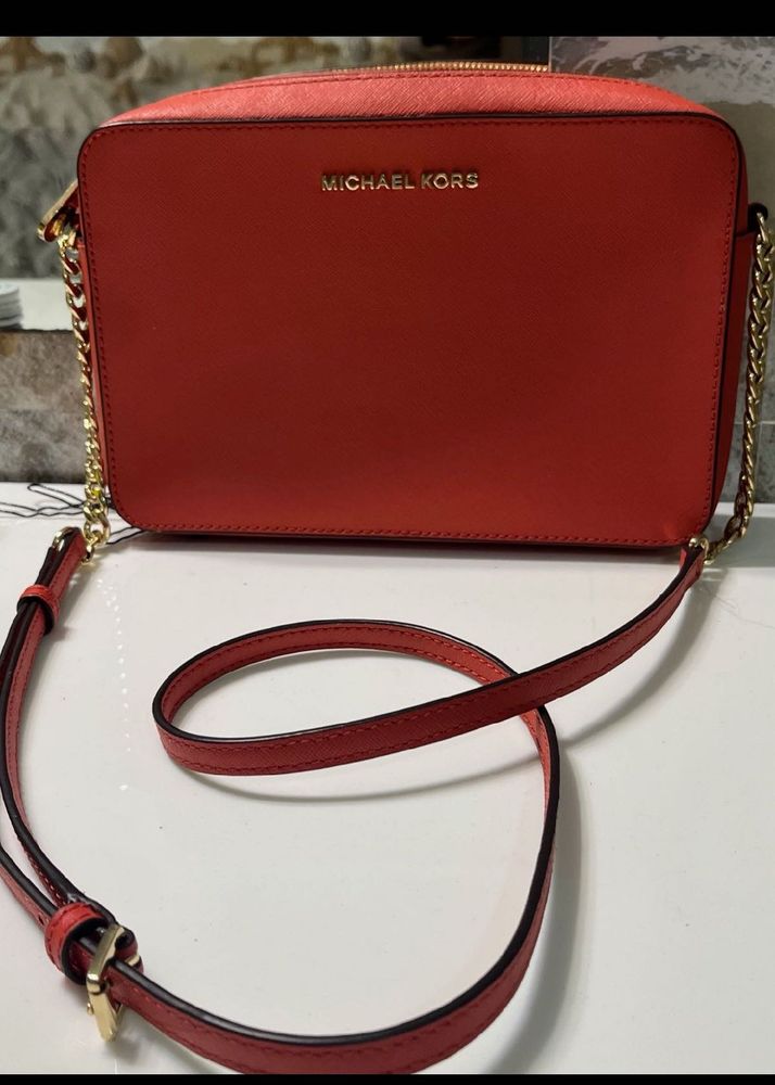 Authentic Michael Kors coral Leather Crossbody Bag