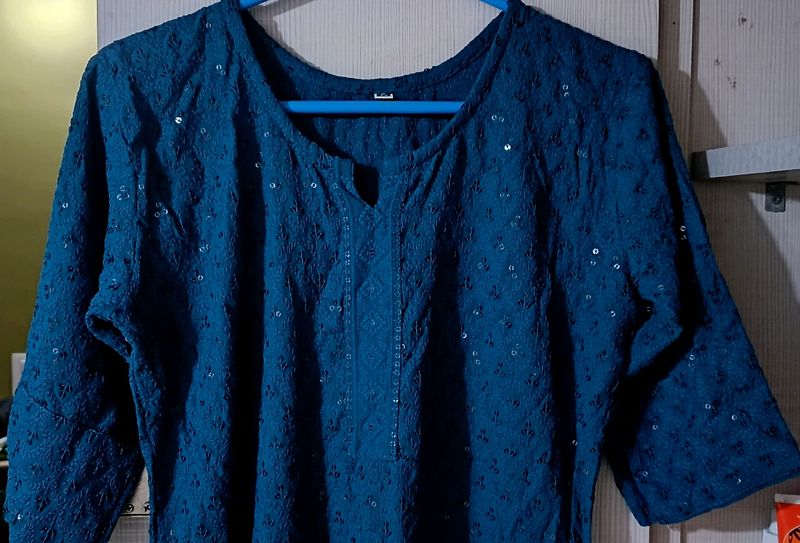 Blue Chikankari Kurti With Surprise Freebie