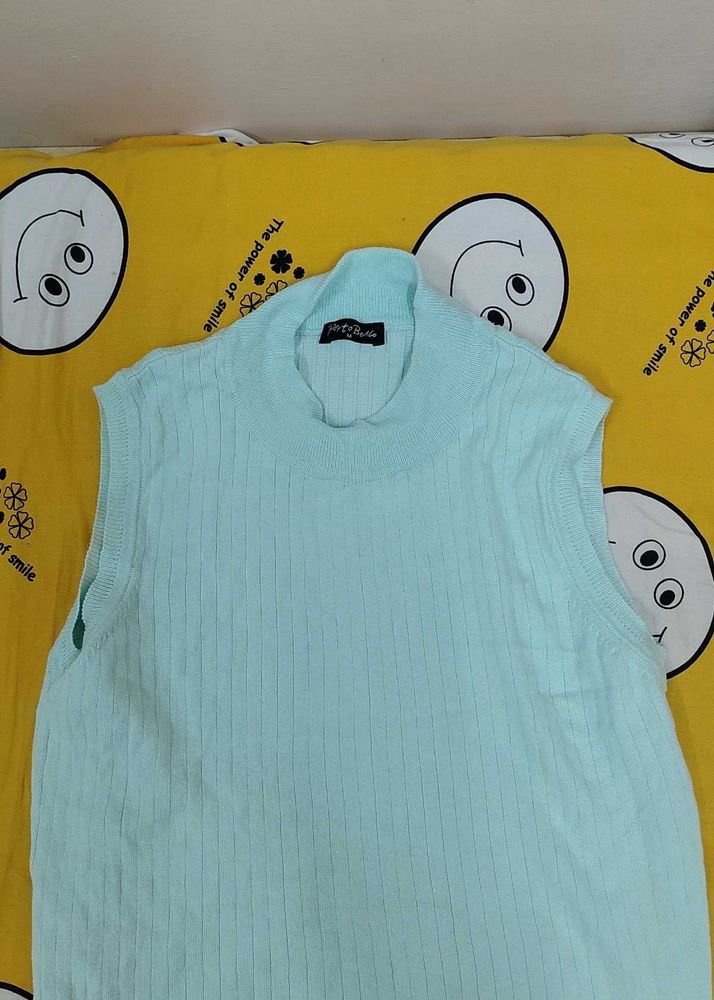 Light Blue Sleeveless Mock Neck Top