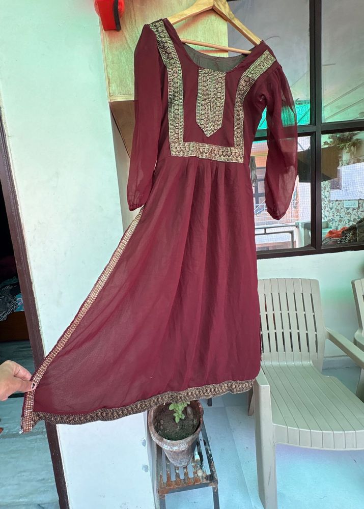 Elegant Maroon Ethnic Gown with Embroidery