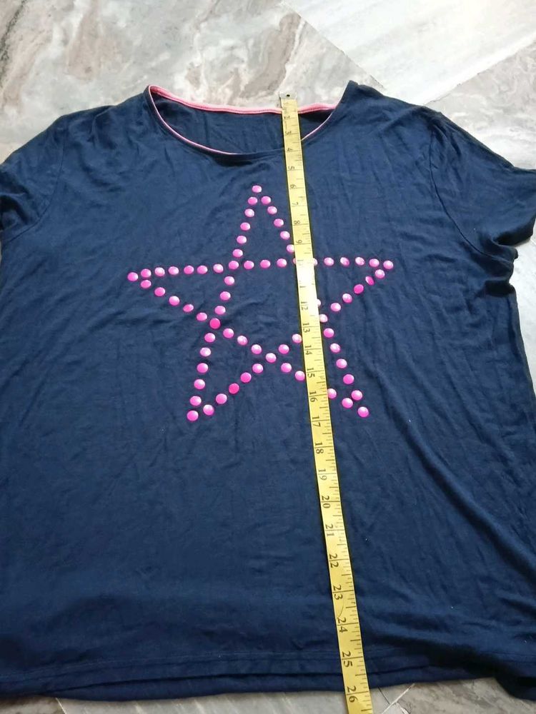 Navy Blue T-Shirt with Pink Star