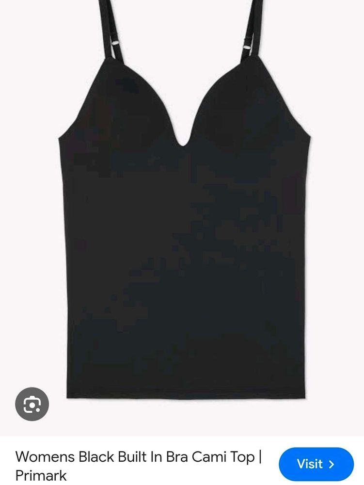 Womens Black Built-in Bra Cami Top