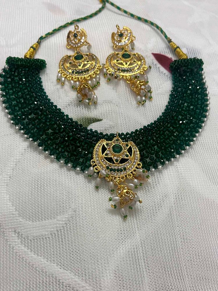 Elegant Green Beaded Necklace &amp; Earring Set