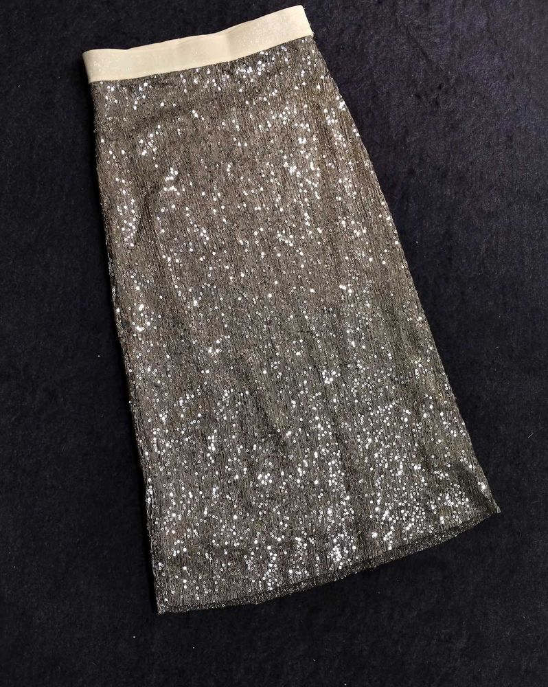 Sparkling Silver Sequin Maxi Skirt