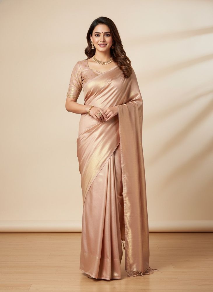 Elegant Rose Gold Silk Saree