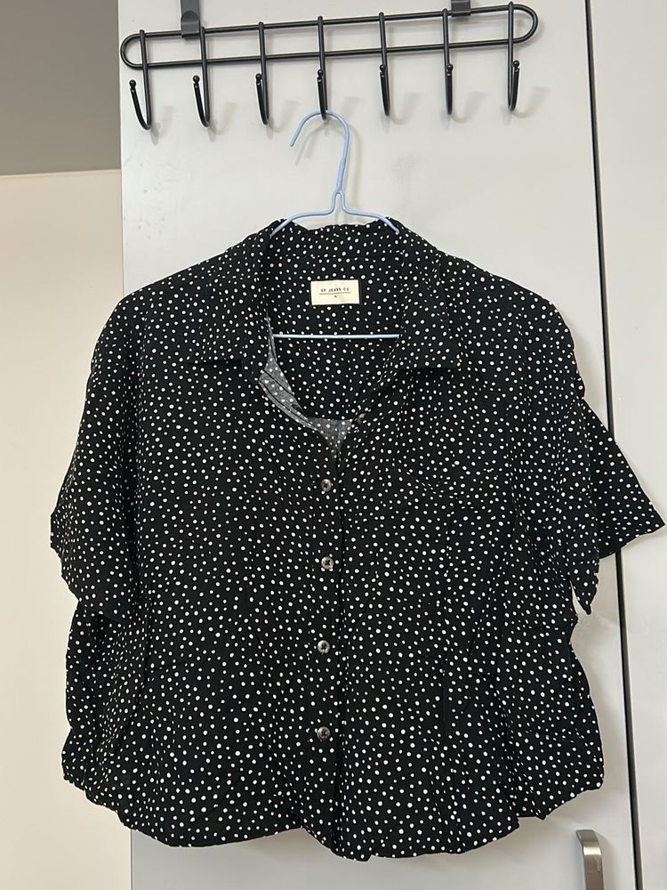Polka Dot Button-Up Blouse