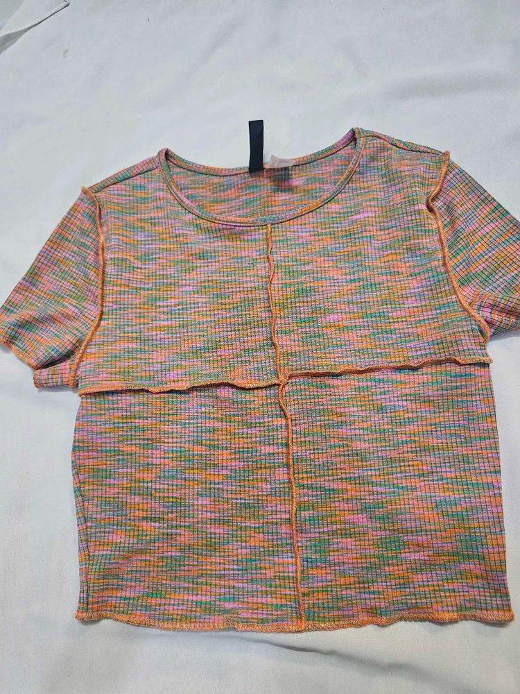 Multi-Color Ribbed Cropped Tee