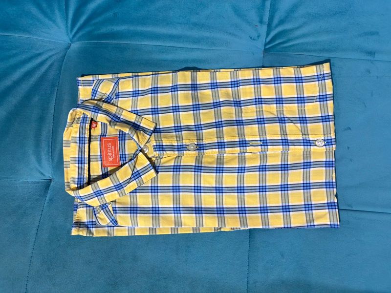 Men's Yellow Check Half Shirt