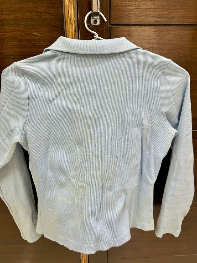 Stylish Light Blue Ruched Shirt