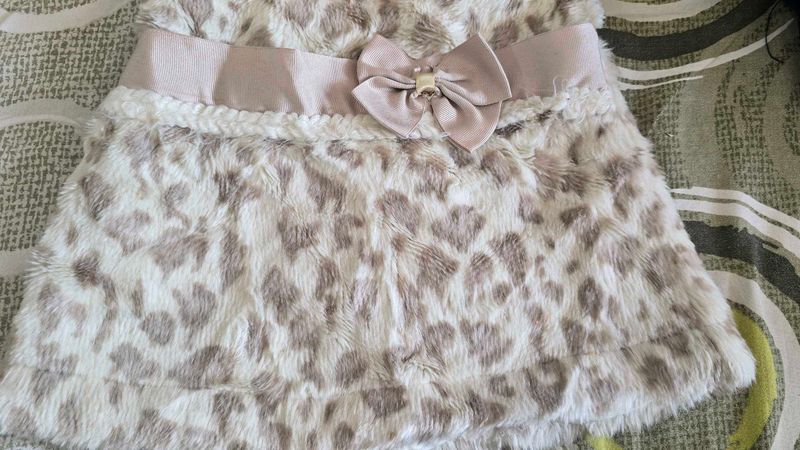Faux Fur Skirt with Bow Detail