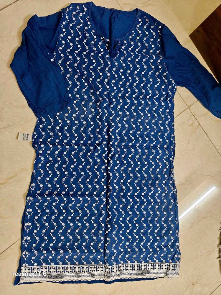 Premium Navy Blue Embroidered Kurti if size M