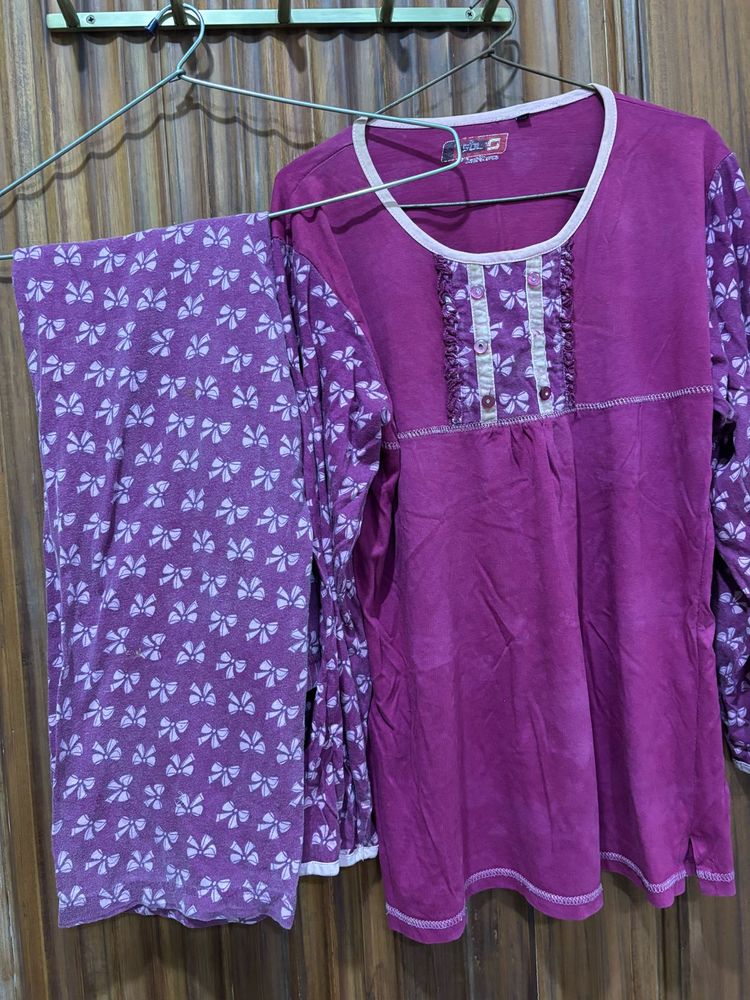 Purple Bow Print Pajama Set