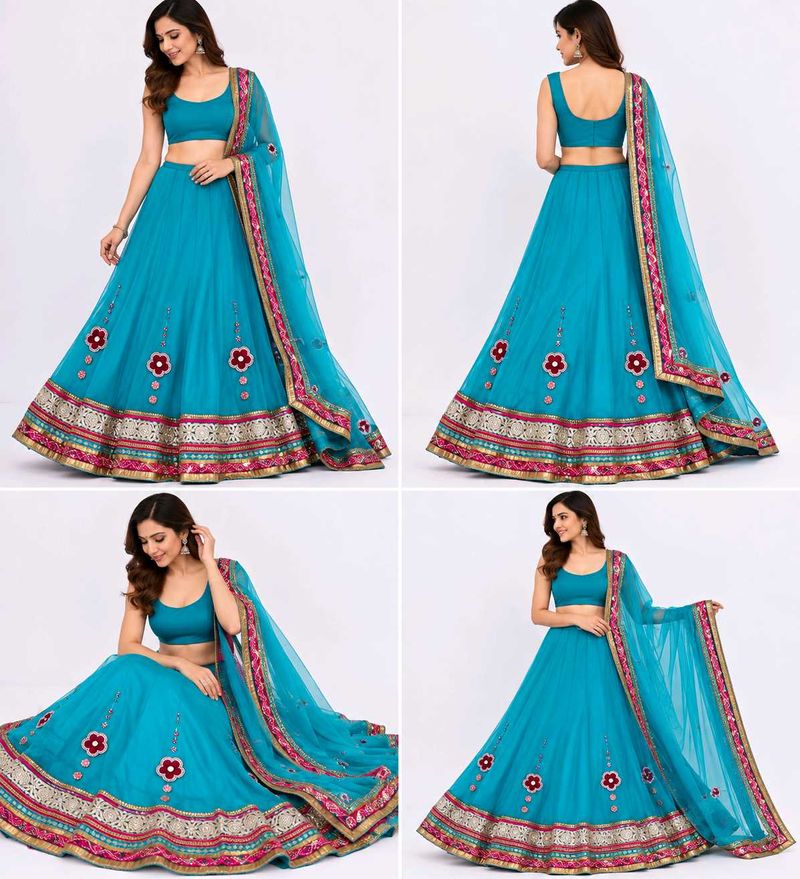 Elegant Teal lehenga choli with Embellished Border