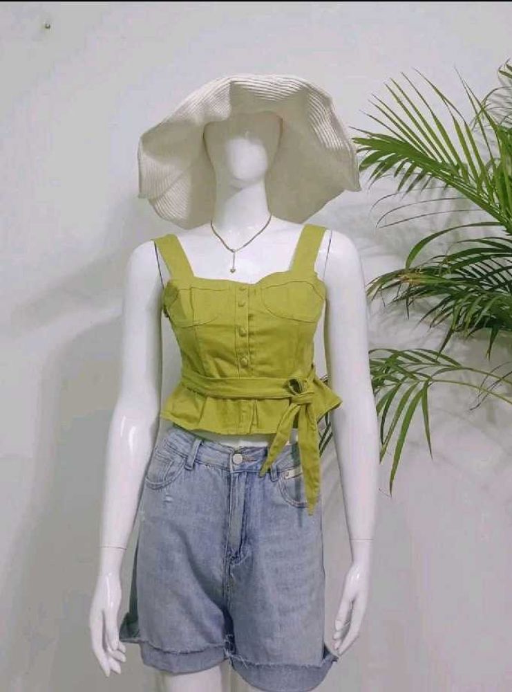 y2k Green Peplum Tie-Up Top