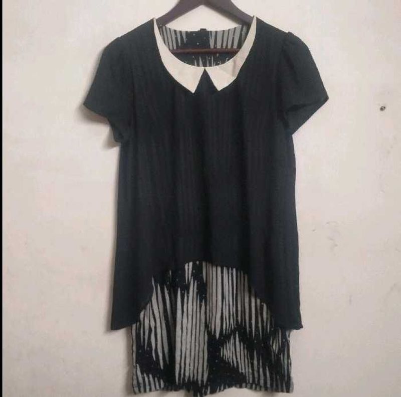 Chic Black Peter Pan Collar tunic top