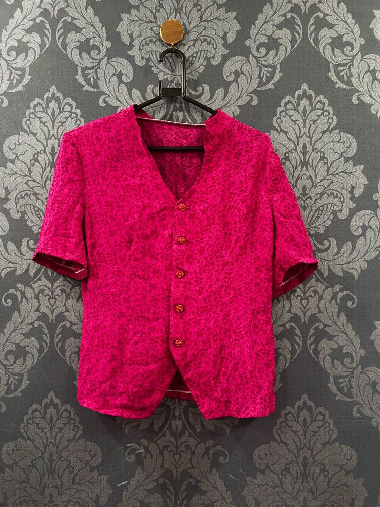 Korean Elegant Pink Printed Blouse