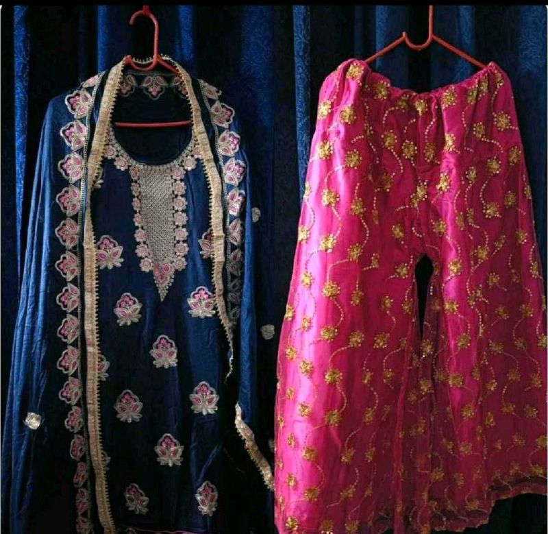 Elegant Blue Kurta with Pink Palazzo