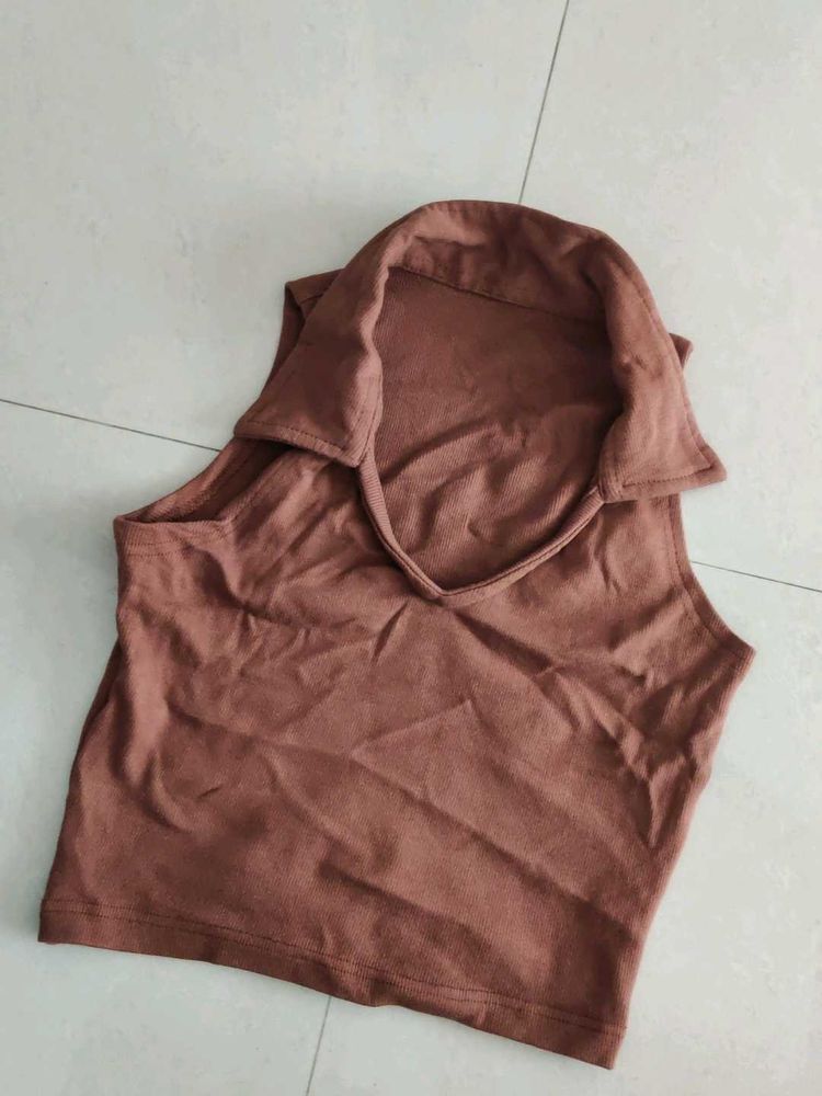 Brown Collared Tank Top