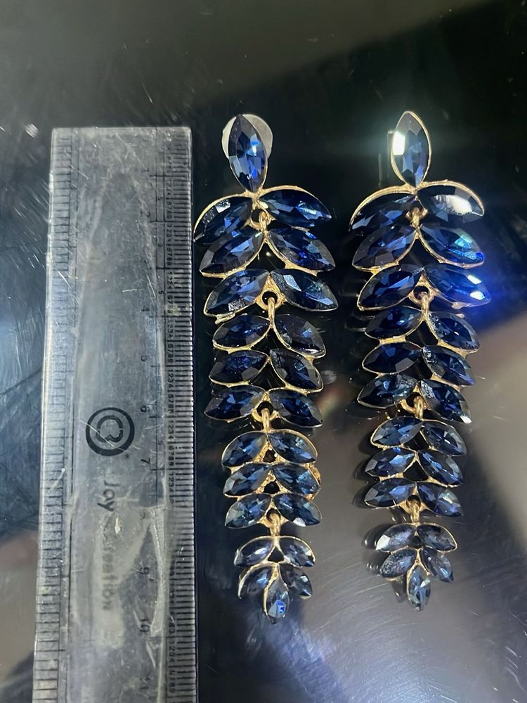 Sparkling Blue Crystal Leaf Dangle Earrings