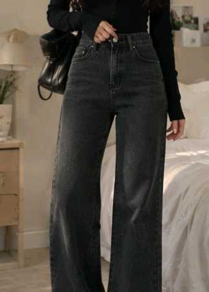 ⊹♡ Charcoal Black Raw-Hem Denim Jeans 🖤🩶