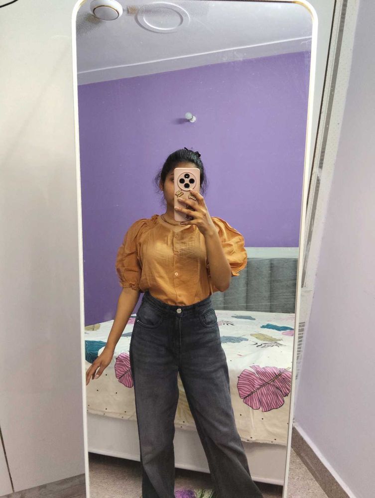 Stylish brownesh Puff Sleeve Top