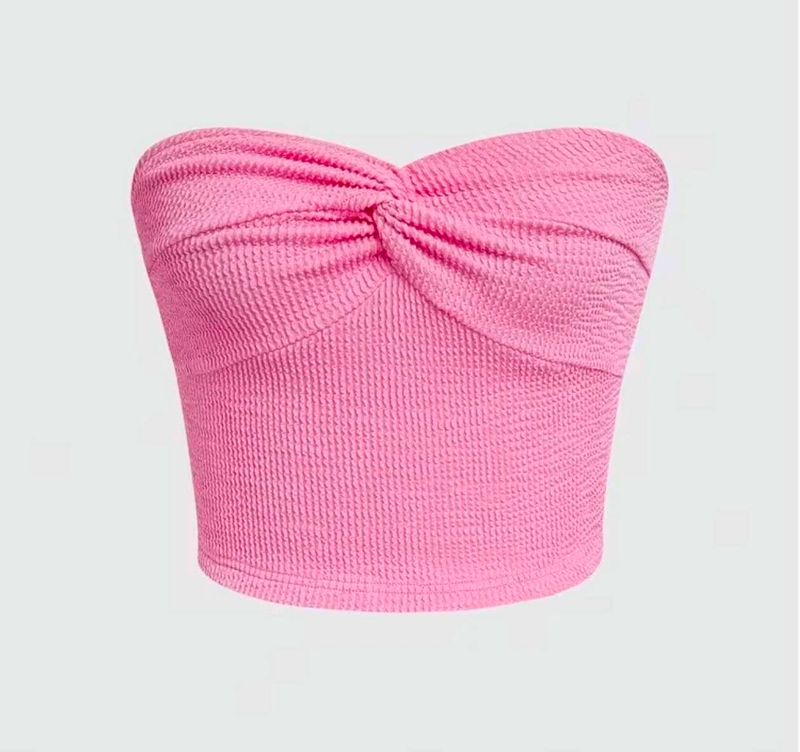 Pink Textured Twist Bustier Top