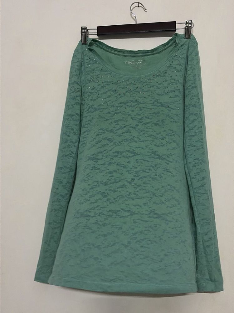 Green Long Sleeve Embellished Top