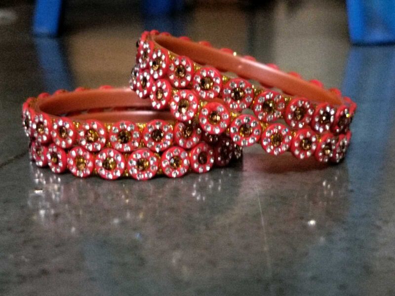 Red &amp; Gold Bangle Set with Rhinestones