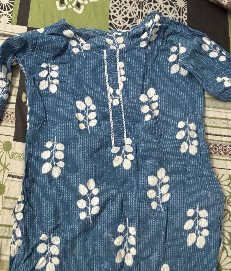 Blue Printed Cotton Kurta