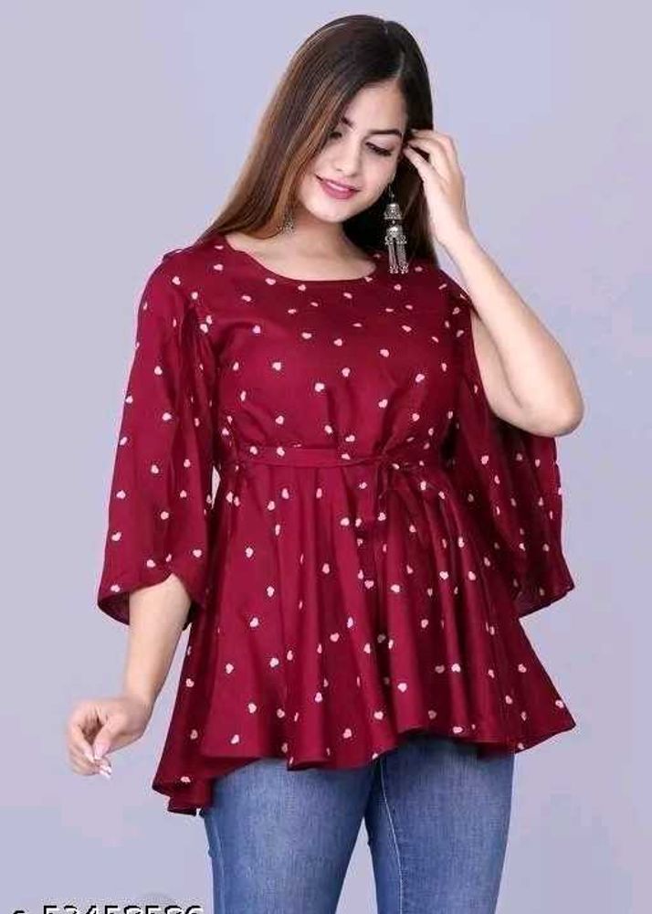 Maroon Polka Dot Bell Sleeve Top