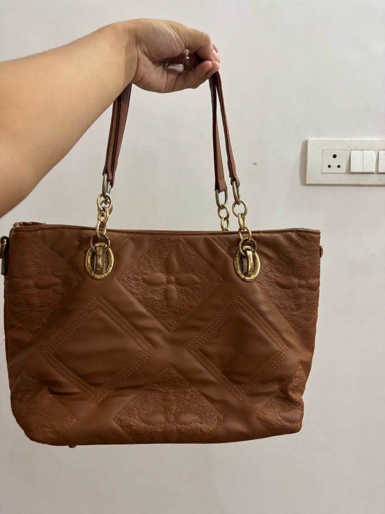 Chic Brown Quilted Shoulder Bag