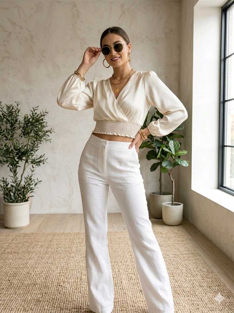 🫀Stylish White Flared Trousers