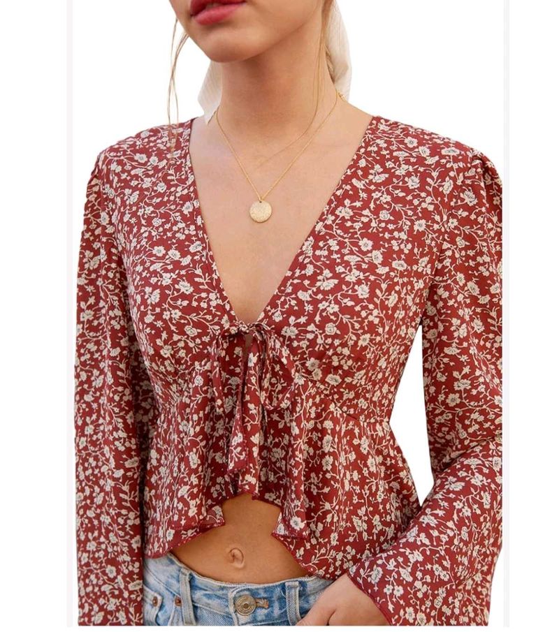 Floral Tie-Front Peplum Top