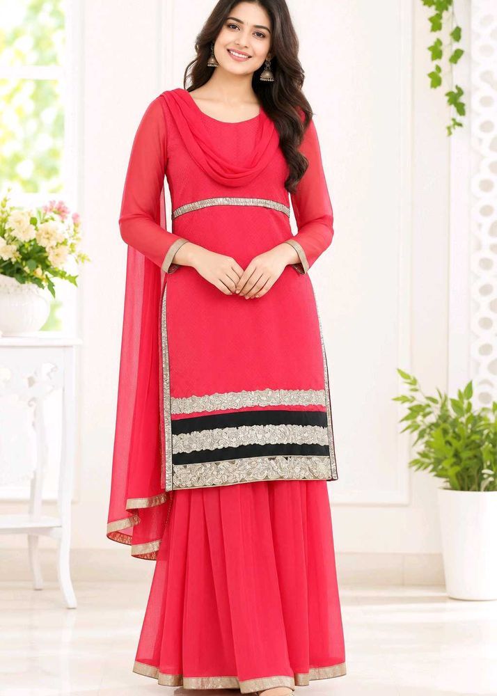 Vibrant Dark Pink Kurta Dupatta Sharara Set