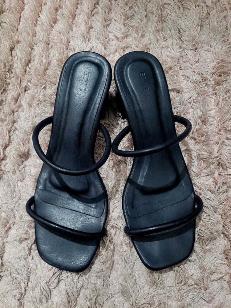 Double Strap Black Block Heels