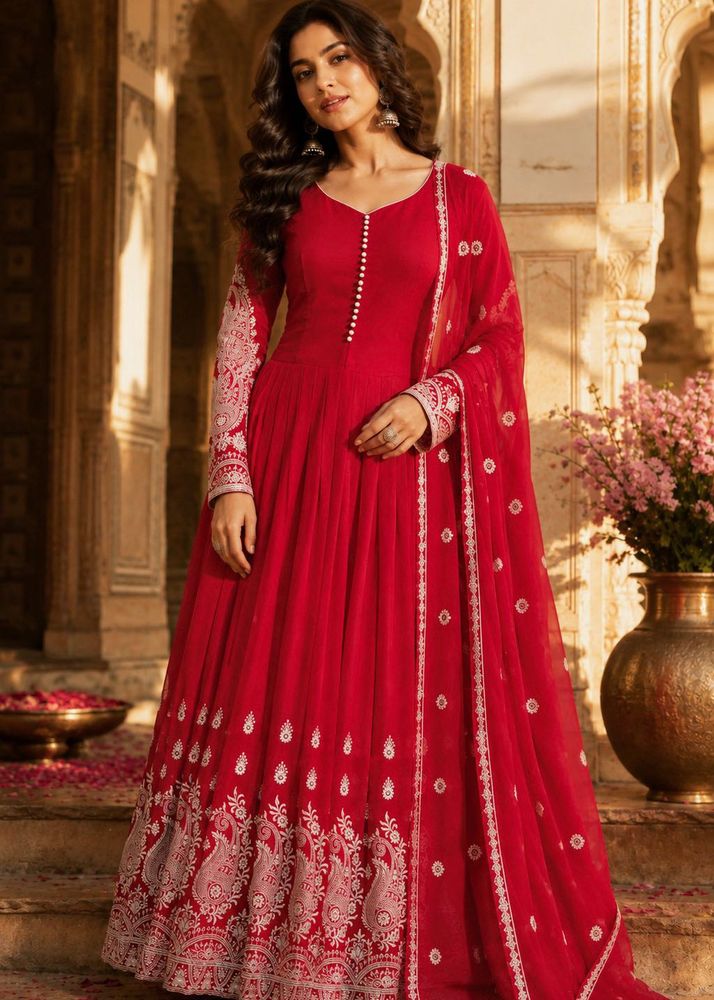Karwachauth style Red Anarkali Suit