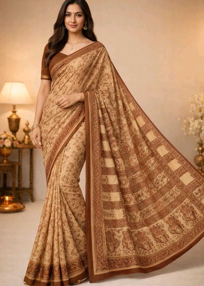🇳🇿💫🎀Elegant Brown &amp; Beige Printed Saree