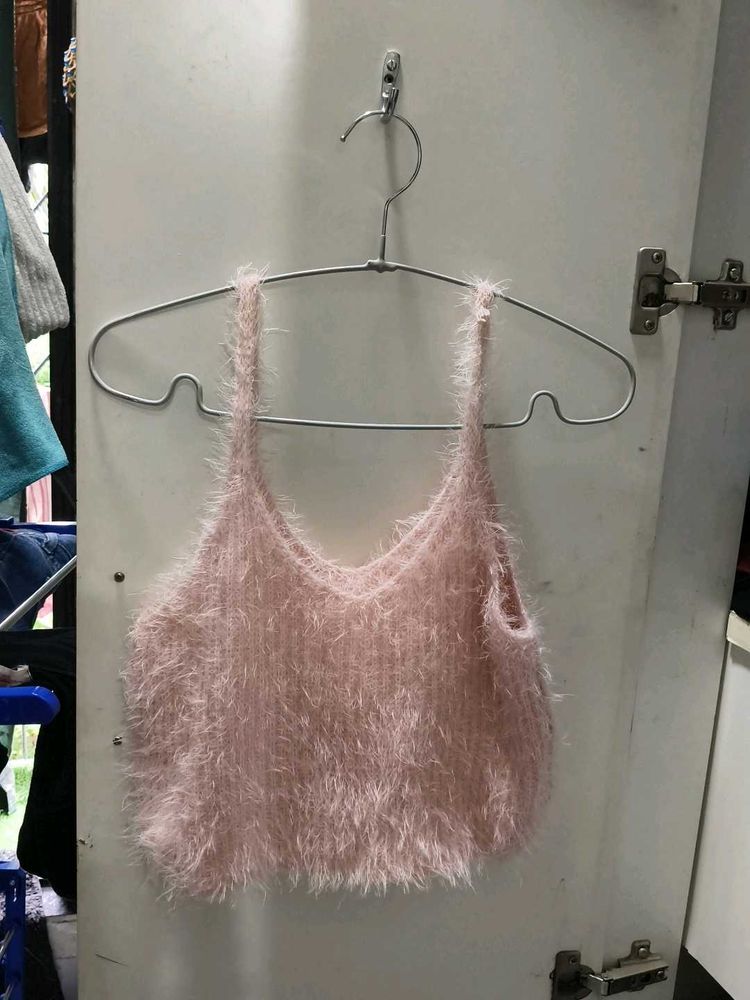 Pink Fuzzy Crop Tank Top