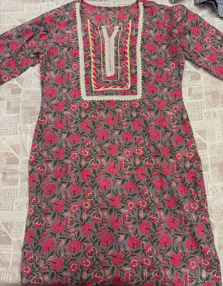 Stylish Grey Floral Print Kurta